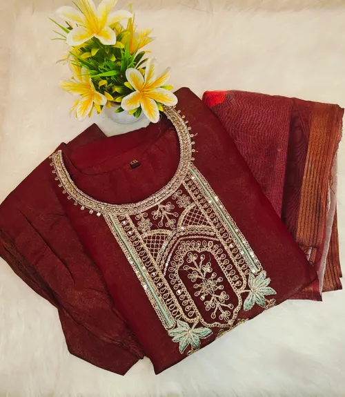 PREMIUM MAROON SHIMMER KURTI SET KS03